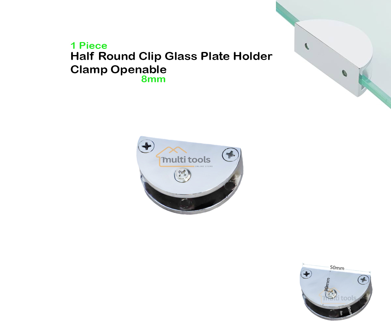 8mm Half Round Clip Glass Plate Holder Clamp Openable